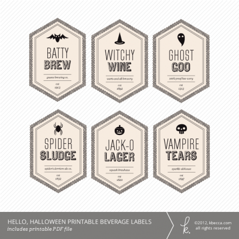 Hello, Halloween Printable Beverage Labels