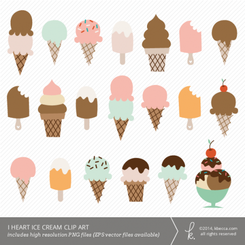 I Heart Ice Cream Clip Art - No Shadows (Personal + Commercial Use) | k.becca