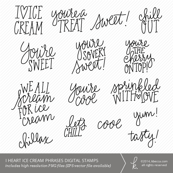 I Heart Ice Cream Words & Phrases Clip Art / Digital Stamps (Personal + Commercial Use) | k.becca