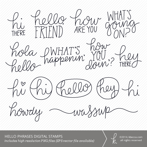 Hello Words and Phrases Digital Stamps | K.becca #digital #cardmaking #hybrid
