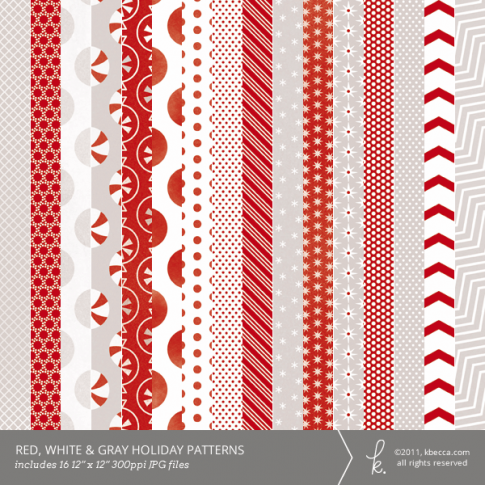 Red, White & Gray Holiday Digital Patterns