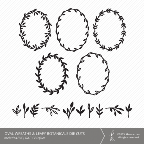 Hand Drawn Oval Wreaths & Leaves Die Cuts (Commercial Licensing Available)