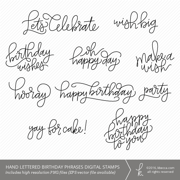 Hand Lettered Birthday Phrases Digital Stamps + Overlays (Commercial Licensing Available)