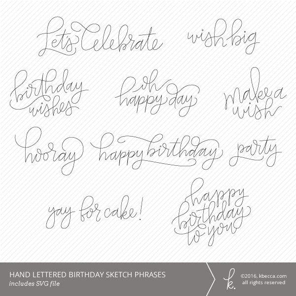 Hand Lettered Birthday Sketch Words & Phrases