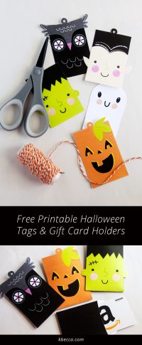 Free Printable Cute Halloween Tags for Treat Bags & Gift Card Holders from k.becca