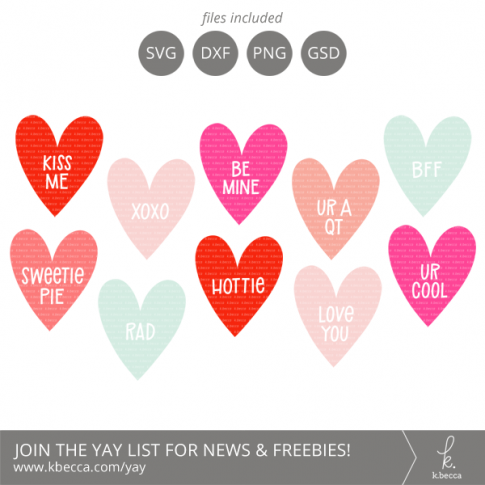 Valentine SVG Conversation Hearts Bundle from k.becca
