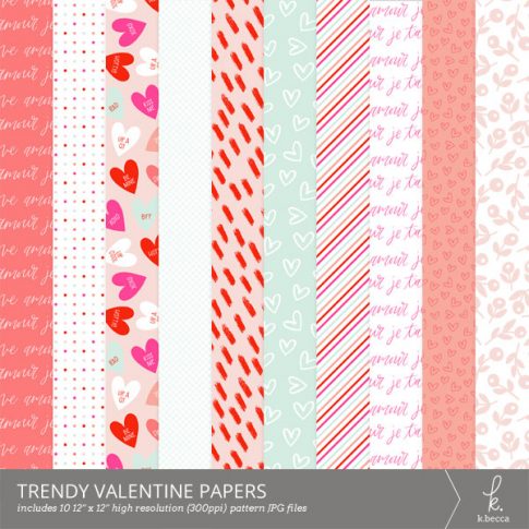 Trendy Valentine Digital Patterns from k.becca #scrapbooking #digitalscrapbooking #pattern