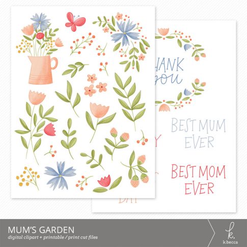 Mum's Garden Clip Art (Print + Cut Files included) from k.becca #svgfiles #cutfiles #printandcut #silhouettecameo #cricut